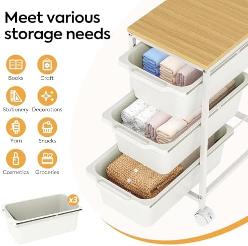 KINGBOARD Slim Rolling Cart with 3 Drawers, Metal Utility Storage Cart - Image 3