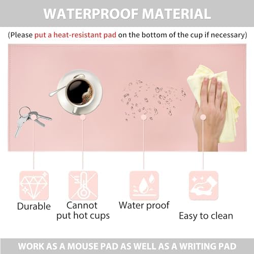 AKOZLIN 27.55”x 15.8" Soft PU Leather Surface Office Desk Mouse Mat Anti-Push Pad with Full Grip Fixation Lip Table Blotter Edge-Locked Protector Pink - Image 3