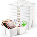 6 Pack Classroom Caddy with Handle Plastic Storage Caddy Organizer with 3 Compartments Desk Caddies Holder Portable Storage Bin for Pencil, Crayon, Marker, Home, Office, School Supplies(White) by gisgfim