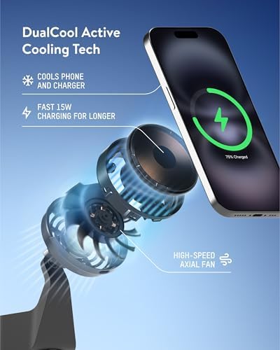 Mous 15W Wireless Charging Vent Mount, Designed for MagSafe Car Phone Holder- Fast Cooling Magnetic Car Mount Charger Compatible with iPhone 16/15/14/13, Pixel and S25 - Air Vent - Image 2