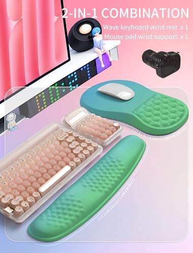 Hokafenle 2in1 Combination, Wave Keyboard Wrist Rest and Ergonomic Curvature Mouse Pad Wrist Support for Relieve Wrist Pain, Filled with Soft Cushion Memory Foam, Gradient Green - Image 5
