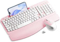 Hayyiesh Ergonomic Wave Keys Wireless Keyboard and Mouse Combo, Full Size with Memory Foam Wrist Rest & Phone Holder, 2.4G Cordless Set with USB-C Adapter for Windows Mac Desktop Laptop (Pink) by Hayyiesh