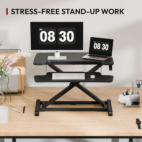 SANODESK Standing Desk Converter 28" Desk Riser for Home Office, Compact Sit Stand Desktop Workstation for Laptop & Monitor, Ergonomic Height Adjustable Riser, Black - Image 7