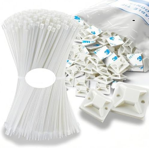 Zip Tie Mounts - SeuYeugX 1000 PCS Cable Self Adhesive Mounts Set for Wire Management with Stick Pads Anchors Clips Squares Holders (White) by SeuYeugX