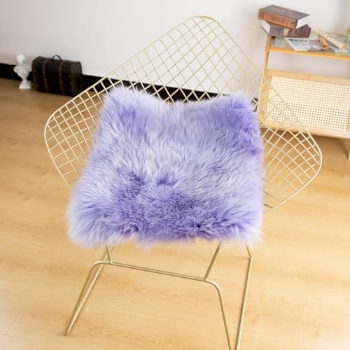 LLB Sheepskin Chair Cover - Office Cushion, Dining Room Pad, Desk Seat for Computer, Fur Area Rug for Living Room, 18x18 Inch (Pack of 1), Taro Purple - Image 4