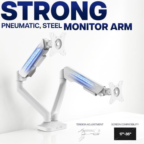 VIVO Dual Pneumatic Arm Ultra-Wide Monitor Mount for up to 35 inch Screens, Holds 26.4 lbs per Arm, Desk Mount Monitor Stand for 2 Ultrawides, White, STAND-V200OW - Image 3