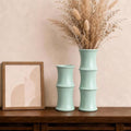 Sage Green Ceramic Bamboo-Inspired Flower Vase Set of 2, Modern Home Decor by Unknown
