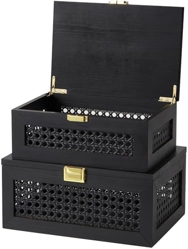 2PCS Decorative Rattan Storage Box Basket with Lid Wooden Frame by VinneGenzz