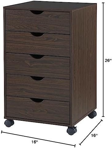 Naomi Home Under Desk Office File Cabinet with 5 Drawers, Rolling Storage Organizer with Lockable Wheels, Handle-Free Design & Spacious Top Surface, Compatible Cabinet for Home Office - Espresso - Image 3