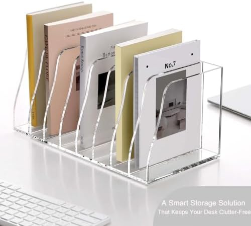 YUXUN Acrylic Desk File Organizer, 8-Section Upright Magazine Holder - Image 6