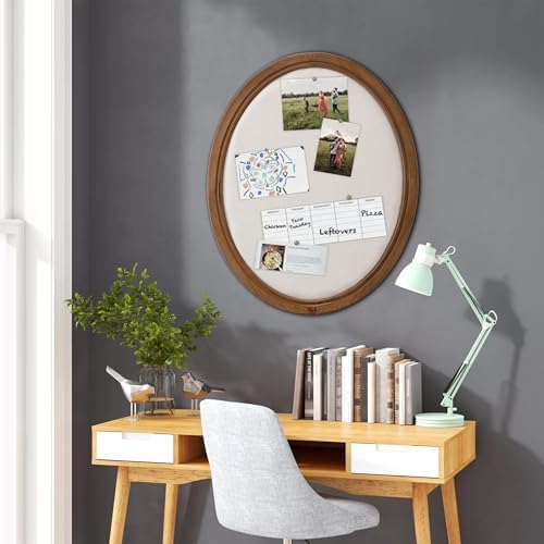 SOFE Oval Framed Linen Bulletin Board, Unique Fabric Pin Boards 21x17 - Image 3