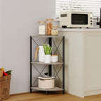 Snughome Corner Shelf for Desktop, 3-Tier Corner Storage Organizer with Metal Frame, Freestanding Corner Shelf Stand Display Rack for Kitchen Counter, Living Room, Grey - Image 2