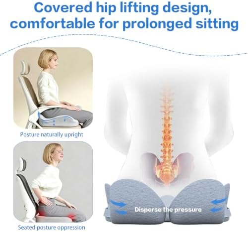 Memory Foam Seat Cushion for Sciatica & Tailbone Pain Relief – Comfort Support for Office Chair, Car Seat, Airplane, Long Sitting Workers & Drivers (Gray) - Image 5