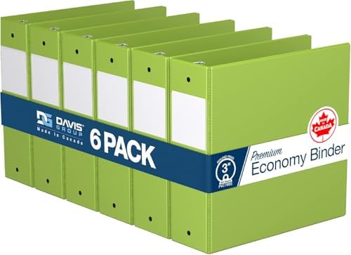Premium Economy 3-Ring Binder, Spine Label, 3" Round Rings, Lime Green, 6Pk by DAVISGROUP