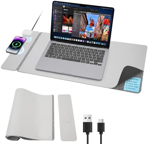 15W Wireless Charging Mouse Pad 31.5"x15.75", Double-Sided Faux Leather by Tongyanat