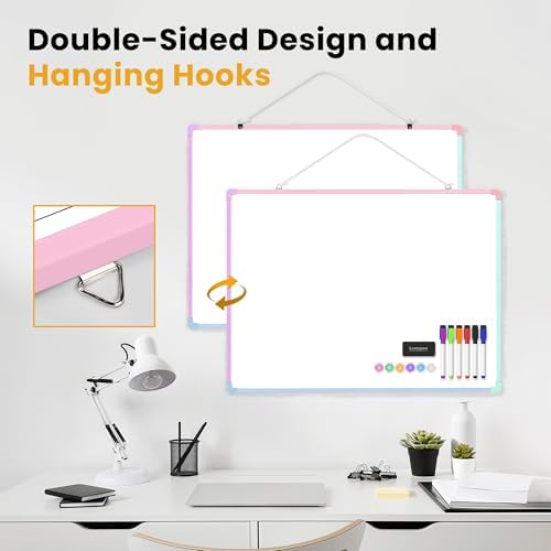 Dry Erase Board for Wall, 24" x 18" Double-Sided Hanging Magnetic Whiteboard with 6 Markers, 6 Magnets and 3 Mini Sticky Notes, Large White Board for School, Home, Office, Colorful Frame - Image 4