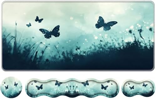 Keyboard Wrist Rest Set,Memory Foam Wrist Support Mouse Pad,31.5"x11.8" Desk Mat for Comfortable Typing & Pain Relief,Non-Slip Base for Office & Home Use - Butterfly by Unknown