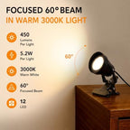LED Clamp Spot Lights 2 Pack, 3000K Warm White Indoor Spotlights, Clip On Lights with 2.76" Wide Clamp, 270° Adjustable & Switch for Artwork, Plants, Shelves, Displays, Workshop, Desk - Image 4