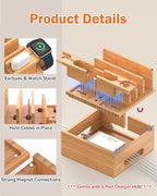 Pezin & Hulin Bamboo Phone Charging Station with 5-Port Charger & 5 Cables - Image 5