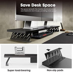 Fenge Monitor Stand Riser, Wooden & Metal Desk Shelf Organizer, Black - Image 6