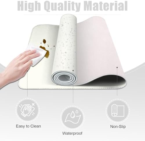 Leather Desk Pad Protector, 47.2'' x 23.6'', Suede Base Sewing Desk Blotter, Non-Slip Office Mat, Waterproof Writing Pad for Home and Office - White - Image 3