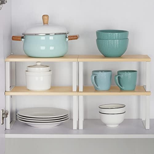 CADUKE Counter Shelves Set of 4 Stackable Kitchen Cabinet Organizer, White - Image 2