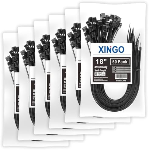 XINGO 18 Inch Black Large Zip Ties Heavy Duty 300 PACK, 330 LBS Ultra Exclusive Strong Plastic Wire Ties, Large Cable Ties Extra Long Tie Wraps For Indoor and Outdoor Use by XINGO