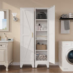 COFaR Tall Bathroom Storage Cabinet, Metal Farmhouse Narrow Slim Cabinet with Adjustable Shelves Barn Door for Bathrooms, Kitchens, Entrances Living Room (White) - Image 2