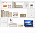 Desktop Bookshelf, 39" Desk Hutch with 3 Tier Storage Shelf & 4 Cabinets, 3-Tier Wood Desktop Organizer Rack with Open Compartments for Books, Files, Decorations, Home Office, Study Room & Dorm, White by Unknown