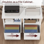 MAHANCRIS Printer Table with Storage, Home Printer Stand with File Cabinet, Fits A4/Letter Size Files, Printer Cabinet with Large Tabletop, Display Shelf, for Home Office, White PTWT3501 - Image 6