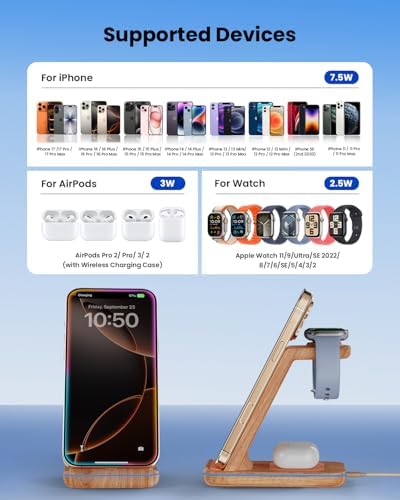 3 in 1 Wireless Charging, Wireless Charger Stand for Multiple Apple Devices, Wireless Charger for iPhone 17 16 15 14 13 12 11 Pro Max XS XR 8, Apple Watch 11 9 8 7 6 SE 5 4 3 2, AirPods 3/2/Pro - Image 2
