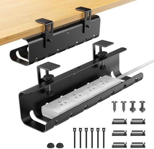 2 Pack No-Drill Under Desk Cable Management Tray 33.8 inch Large Wire Cord Organizers, Cable Management Under Desk for Home and Office No Damage Black by Unknown