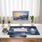Fantasy City Desk Mat Set Night Moon Mountain Landscape Mouse Pad with Wrist Rest 4in1 Desk Mat for Desktop Ergonomic Keyboard Wrist Support Anti-Slip Computer Ergonomic Mouse Pad Home Office Gaming - Image 6