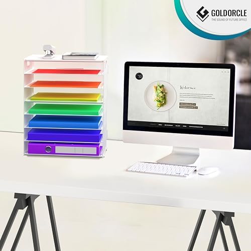 8 Tier Paper Letter Tray Organizer with Handles for Desk (White) - Image 5