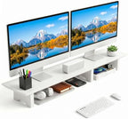 Aothia 43 in White Dual Monitor Stand, Monitor Riser for Desk, Solid Wood by AothiaSimpleNaturalUnique