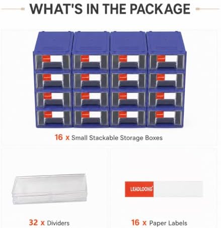 16 Pack Stackable Desk Organizer Drawers for Craft Storage Blue - Image 6