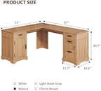 Whalefall 67'' Farmhouse L-Shaped Desk with Drawers for Home Office, Walnut - Image 2