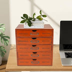 Wooden Desk Organizer Vintage Shelf Desktop Drawer Stackable Storage Box Brown Storage Cabinet Retro Apothecary Art School Office Supplies (5-Drawer Cabinet) - Image 2