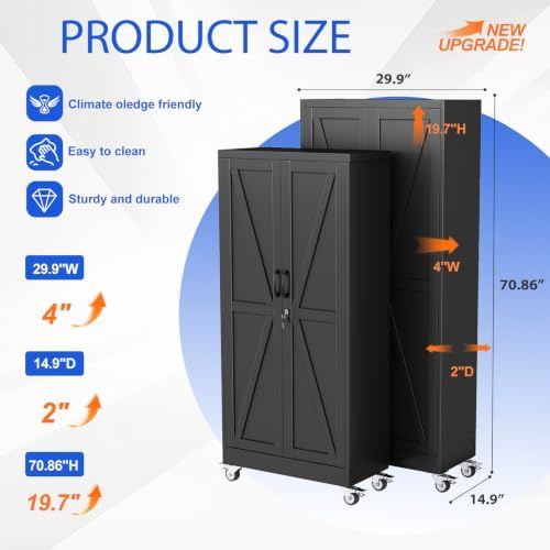 GAIOUS 71" Tall Metal Storage Cabinet with Lock and Wheels, Office Cabinet - Image 2
