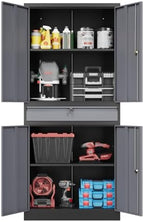 Fesbos 71" Metal Cabinet-Black&Gray Heavy Duty Storage File Cabinet Steel Tool Cabinets with Shelves, Lockable Doors and Drawers- for Garage, Pantry, Warehouse - Assembly Required by Fesbos