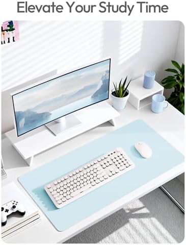 YSAGi Leather Desk Protector, Office Mat, Large Mouse Mat, Non-Slip PU Leather Blotter, Laptop Pad, Waterproof Writing Pad for Office and Home (Baby Blue, 47.2" x 23.6") - Image 6