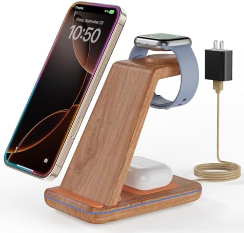 3 in 1 Wireless Charging, Wireless Charger Stand for Multiple Apple Devices, Wireless Charger for iPhone 17 16 15 14 13 12 11 Pro Max XS XR 8, Apple Watch 11 9 8 7 6 SE 5 4 3 2, AirPods 3/2/Pro by ServeYouTheBest