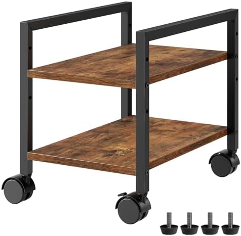 HOOBRO PC Stand, 2-Tier PC Tower Stand Fits Most Computer Towers, CPU Holder for Floor, Height Adjustable, CPU Stand with Wheels Under Desk, for Home Office, Rustic Brown and Black BF11CJ01 by HOOBRO