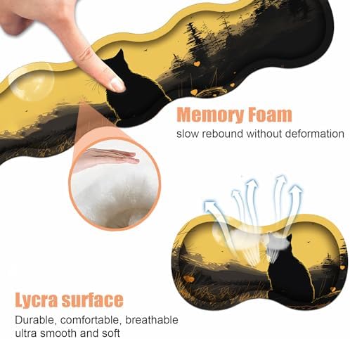 Ergonomic Keyboard Wrist Rest & Mouse Pad Wrist Rest Set, Large XXL Gaming Desk Mat 31.5"x 11.8" with Non-Slip Base, Memory Foam, Easy Typing Pain Relief for Home & Office, Black Cat - Image 6