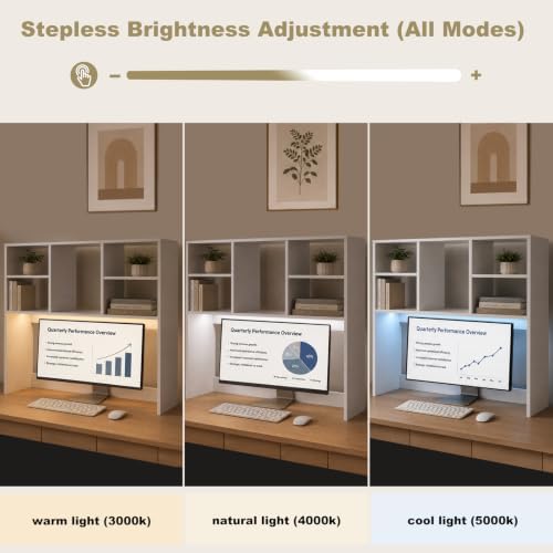 Desktop Bookshelf Organizer for College Dorm, Desk Hutch with LED Light Strip, White - Image 4