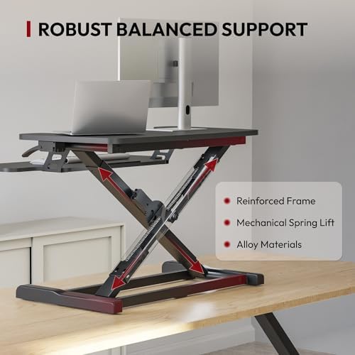 SANODESK Standing Desk Converter 28" Desk Riser for Home Office, Compact Sit Stand Desktop Workstation for Laptop & Monitor, Ergonomic Height Adjustable Riser, Black - Image 3