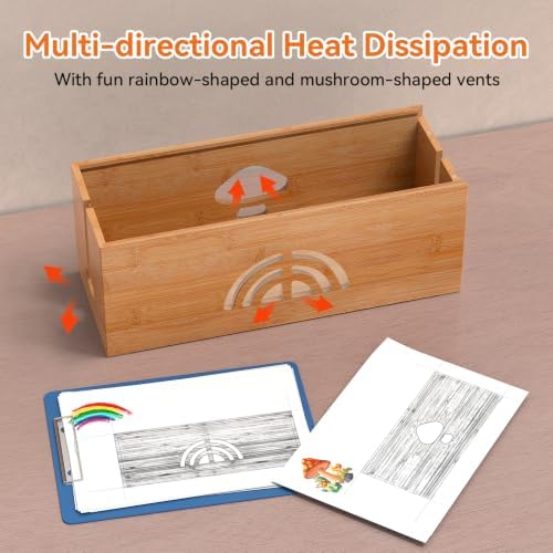 Pezin & Hulin Bamboo Cable Management Box, Power Strip Organizer, Large - Image 5