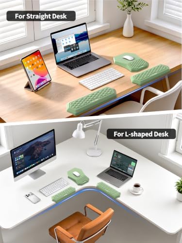 2-in-1 L-Shaped Desk Elbow Pads & & Mouse Pad Set with Wrist Rest, Green - Image 5