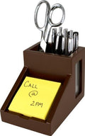 Victor Desk Pencil Cup With Angled Note Holder, Frosted Glass Window Desktop Organizer for Pens, Pencils, and Notes, 4.1 x 6.1 x 4.5-Inches, Mocha Brown by Victor