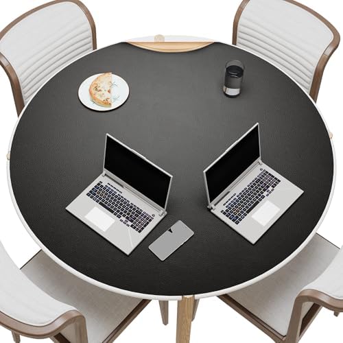 MAIDERN 42 Inch Round Cork & Leather Table Pad Protector, Cuttable Size (36-42 Inch), Trimmable Dining Table Mat, Heat Resistant/Non-Slip Table Cover for Kitchen, Office, or Restauran (Black) by Maidern
